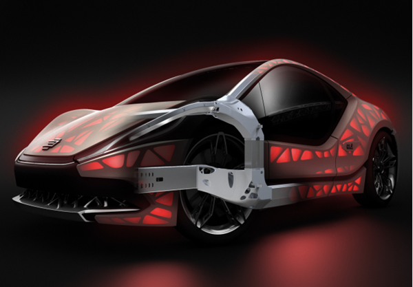 NextGen Spaceframe（次世代空間架構(gòu)）技術(shù)范例可以對(duì)經(jīng)過功能整合和仿生優(yōu)化的車輛輕量化結(jié)構(gòu)進(jìn)行靈活地制造：關(guān)于如何才能將可變且極其靈活的、適用于根據(jù)負(fù)載級(jí)別設(shè)計(jì)的車身的生產(chǎn)理念轉(zhuǎn)變?yōu)楝F(xiàn)實(shí)這個(gè)問題，經(jīng)過仿生優(yōu)化、采用生成式混合制造方法制造的 Spaceframe（空間架構(gòu)）設(shè)計(jì)為其展示出了新的前景。